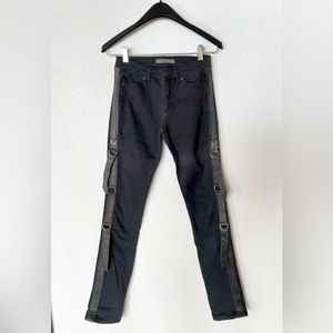Superfine jeans with black leather detail, Size 26
